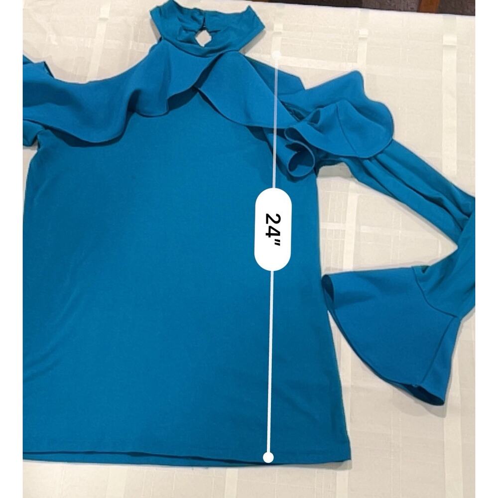 INC Y2K Blue Stretch Halter Ruffle Neck Cold Shoulder Stunning Women's Small - Picture 7 of 9